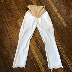 Mother maternity white denim. Hi low hem